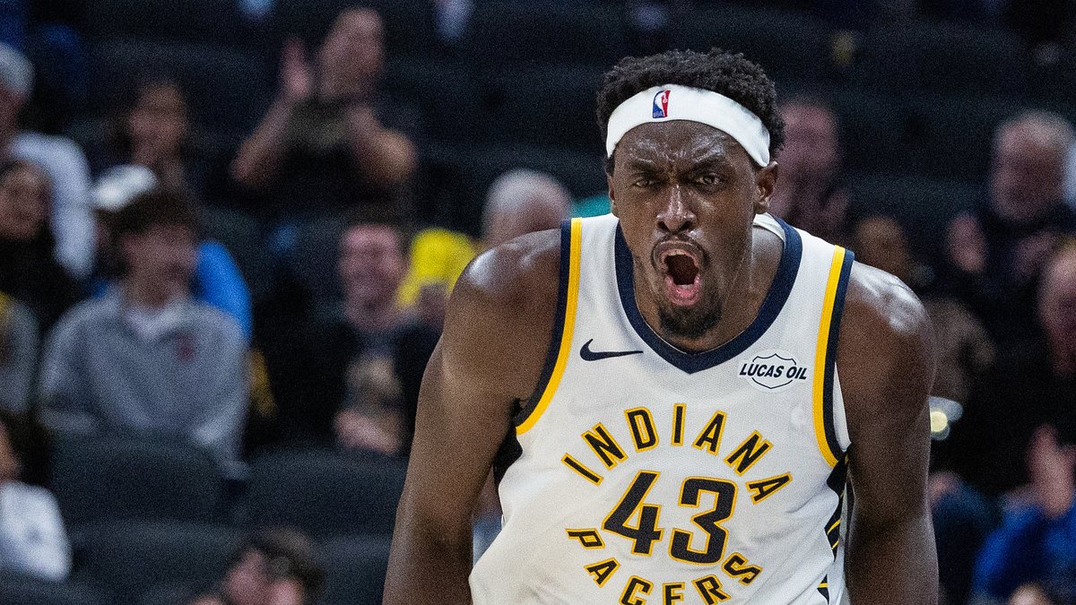 Pascal Siakam yells in celebration after a made shot against the Bucks.
